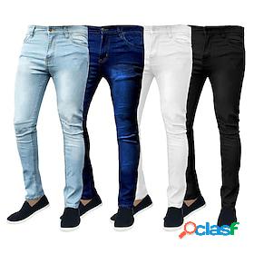 Mens Jeans Skinny Trousers Denim Pants Solid Colored Pocket