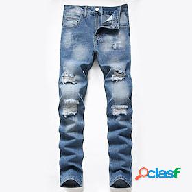 Mens Jeans Trousers Denim Pants Plain Pocket Ripped Straight