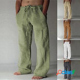 Mens Linen Pants Trousers Baggy Casual Pants Solid Color