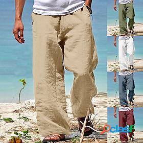 Mens Linen Pants Trousers Summer Pants Beach Pants Plain