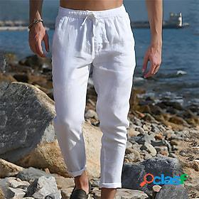 Mens Linen Pants Trousers Summer Pants Plain Pocket