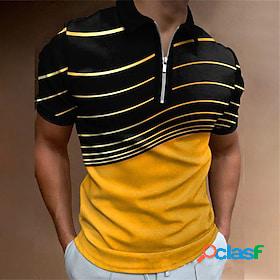 Mens Polo Shirt Golf Shirt Turndown Color Block Yellow Pink