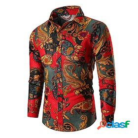 Mens Shirt Graphic Classic Collar Casual Long Sleeve Tops