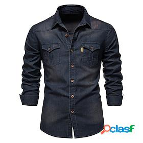 Mens Shirt Solid Color non-printing Turndown Casual Daily