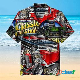 Mens Shirt Summer Hawaiian Shirt Turndown Car Graphic Prints
