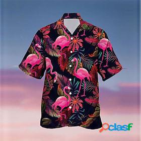 Mens Shirt Summer Hawaiian Shirt Turndown Flamingo Graphic