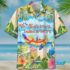 Mens Shirt Summer Hawaiian Shirt Turndown Letter Graphic