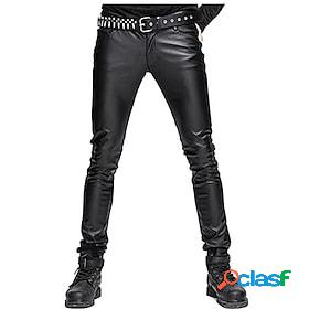 Mens Skinny Trousers Faux Leather Pants Casual Pants Solid