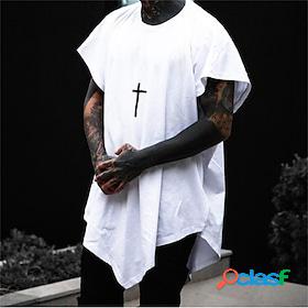 Mens T shirt Tee Crew Neck Cross Casual Holiday Short Sleeve