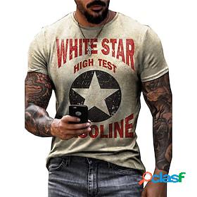 Mens T shirt Tee Crew Neck Graphic Letter Star Yellow Blue