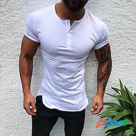 Mens T shirt Tee Henley Shirt Henley Solid Color White Black
