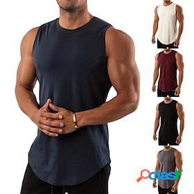 Mens Tank Top Vest Crew Neck Solid Color White Black Blue