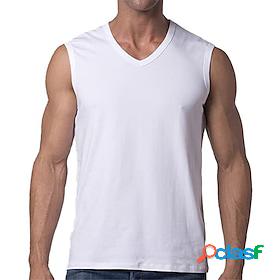 Mens Tank Top Vest Undershirt V Neck Solid Color White Black