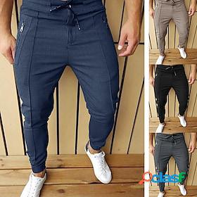 Mens Trousers Casual Pants Plain Drawstring Elastic Waist