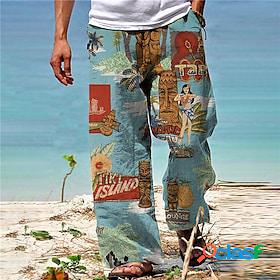Mens Trousers Summer Pants Beach Pants Coconut Tree Graphic