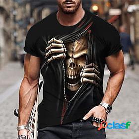 Mens Unisex T shirt Tee Crew Neck Skull Graphic Prints Black