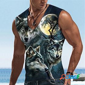 Mens Vest Top V Neck Graphic Animal Wolf Clothing Apparel 3D