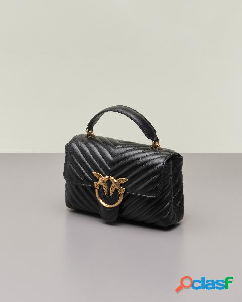 Mini Lady Bag in pelle nera con motivo a chevron e manico a