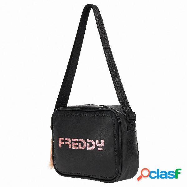 Mini bag in similpelle con strass e logo FREDDY glitter
