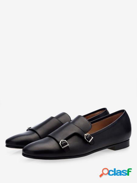 Mocassini da uomo neri con cinturino da monaco, scarpe da