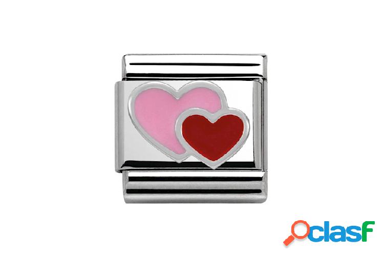Nomination Doppio Cuore Composable acciaio argento e smalto