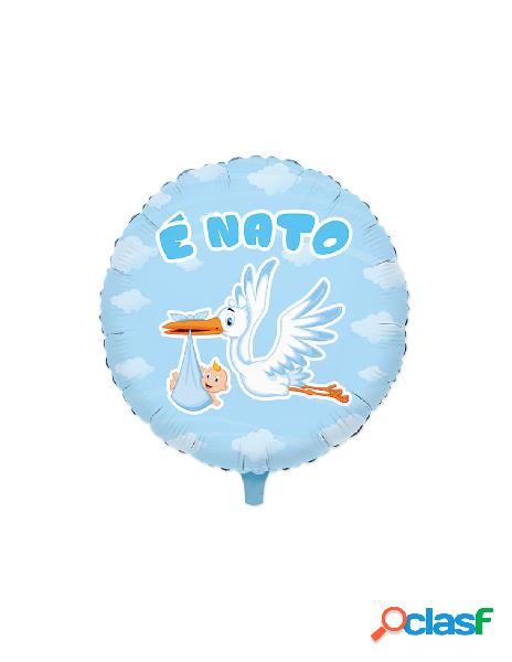 Palloncino mylar tondo cm.45 cicogna nuvola celeste (1