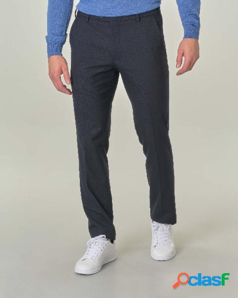 Pantalone Bonn blu in micro pied de poule di misto cotone e