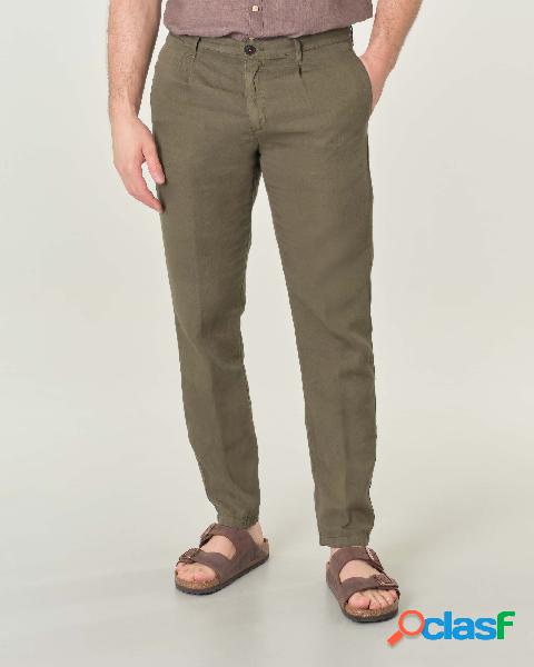 Pantalone chino verde militare in misto cotone e lino
