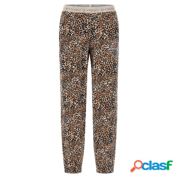 Pantaloni in french terry animalier con elastico logato