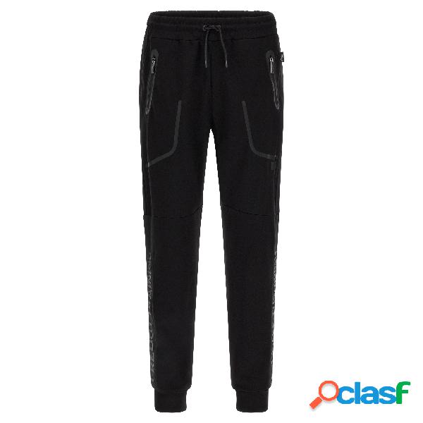 Pantaloni sportivi elasticizzati mélange con dettagli neri
