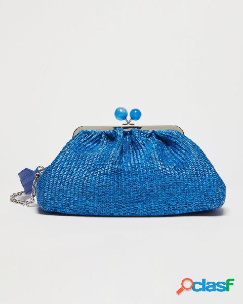 Pasticcino bag in rafia blu royal medium size con chiusura