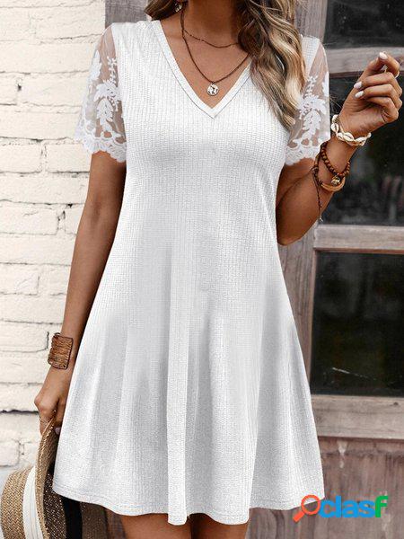 Patchwork Pizzo Scollo a V Casuale Tinta unita Abito