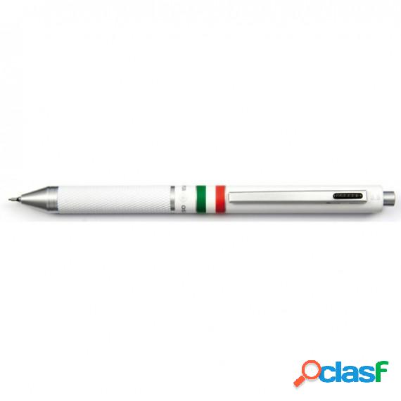 Penna a sfera a scatto multifunzione - fusto bianco gommato