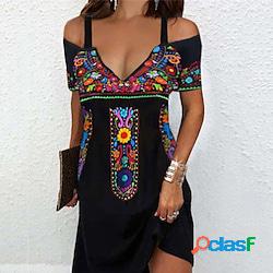 Per donna Abito etnico Abito boho Mini abito Nero Manica