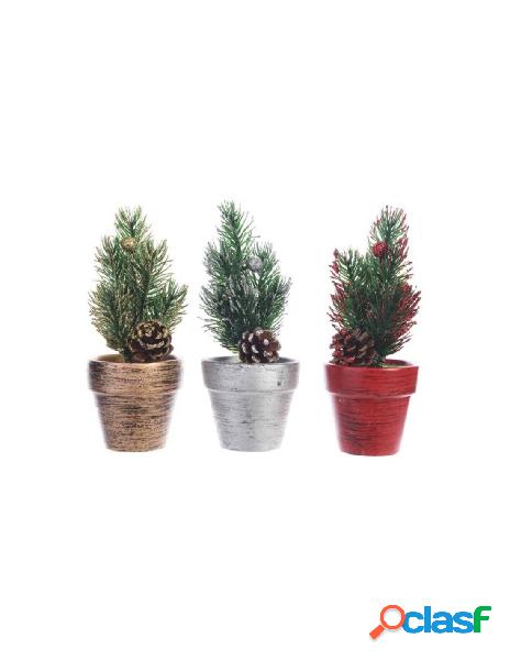 Pine tree glitter w berries in pot 3col ass assorted