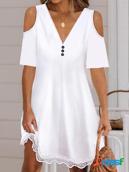 Pizzo Scollo a V Casuale Spalla Nuda Abito