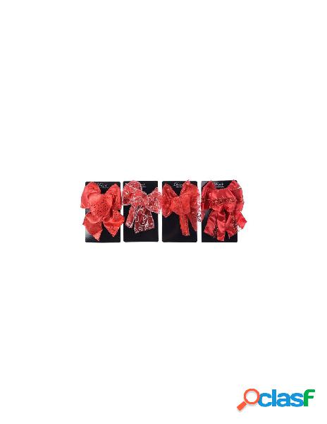 Polyester bow w wire 4ass, colour: red/silver, size: 11x15cm