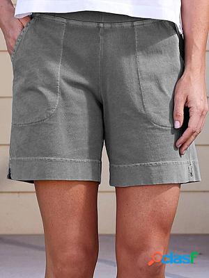 Pure Color Pocket Casual Shorts
