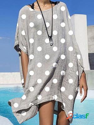 Round Neck Casual Loose Polka Dot Print Short Sleeve Short