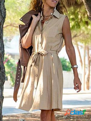 Shirt Collar Vest Belt Mid Waist Loose Solid Color Shift