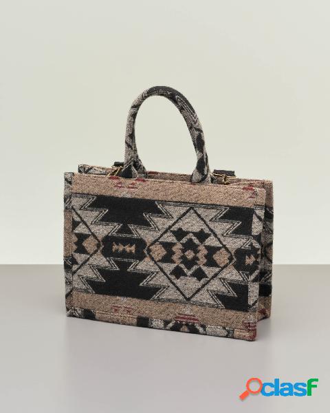 Shopping bag rigida in tessuto effetto lana a disegni stile
