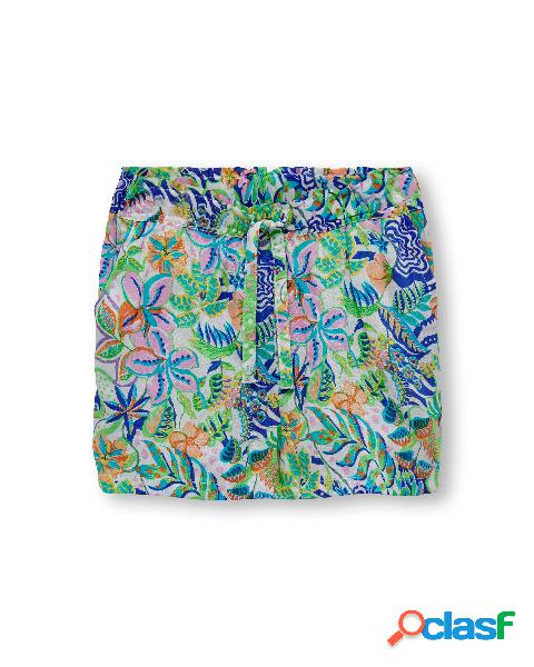 Short multicolor a fantasia tropicale in viscosa con