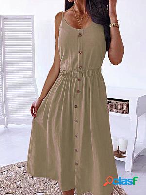 Solid Color Waist Strap Shift Dresses