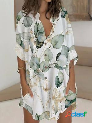 Straight Fit Outdoor Fashion Vacation Casual Print V Neck