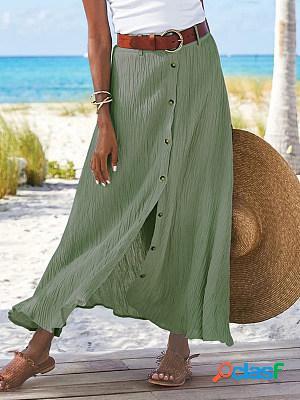 Summer Cotton And Linen Solid Color A-line Skirt