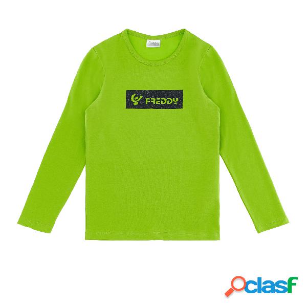 T-shirt bianca a manica lunga con logo FREDDY su fondo nero