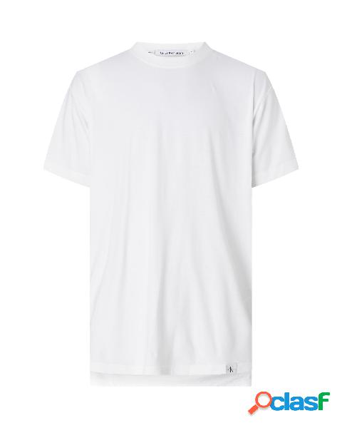 T-shirt bianca mezza manica con patch porta logo ricamato