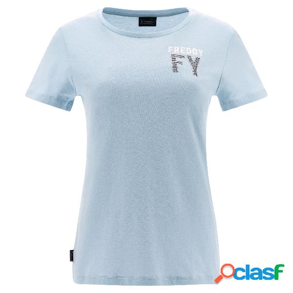 T-shirt con grafica in strass cristallo e glitter bianco
