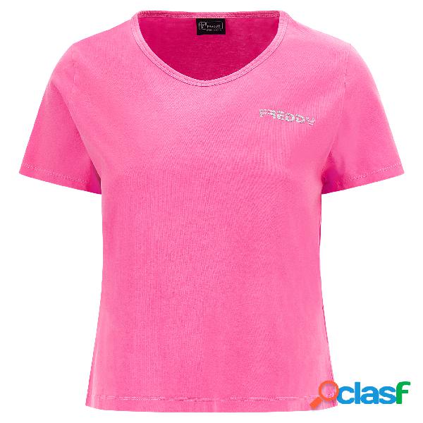 T-shirt corta in jersey leggero fluo con piccolo logo