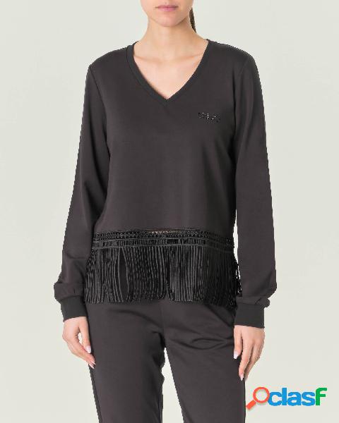 T-shirt felpa in misto viscosa nera con maniche lunghe e